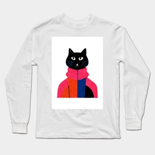 Street Wear Black Cat Retro Poster Vintage Art Sports Wall Illustration Pink Illustration Long Sleeve T-Shirt